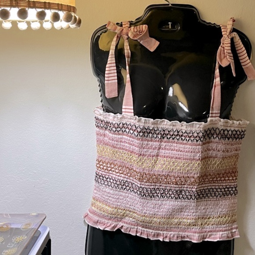 Self Esteem Frill trim shirred crop top ribbon straps cottage core